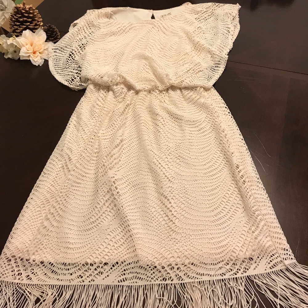 Cream crochet detail dress