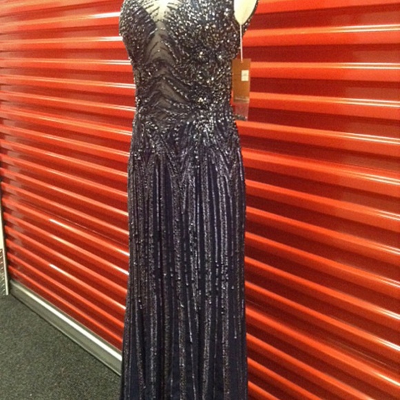 NEW Gown Party Prom Long Evening Dress Navy - Picture 5 of 7