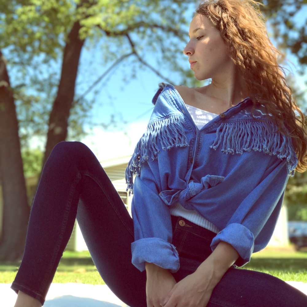 Vintage Western Fringed Denim Button Up