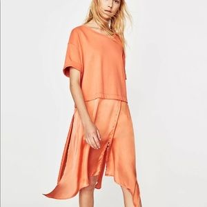 NWT Zara Coral contrast T shirt Dress M