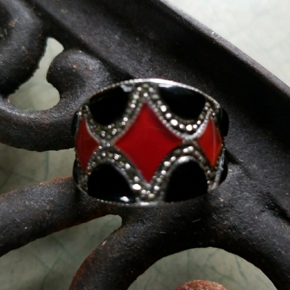 VINTAGE DECO 925,MARQUESITE,ONYX,CARNELLIAN.FAB! - Picture 2 of 4