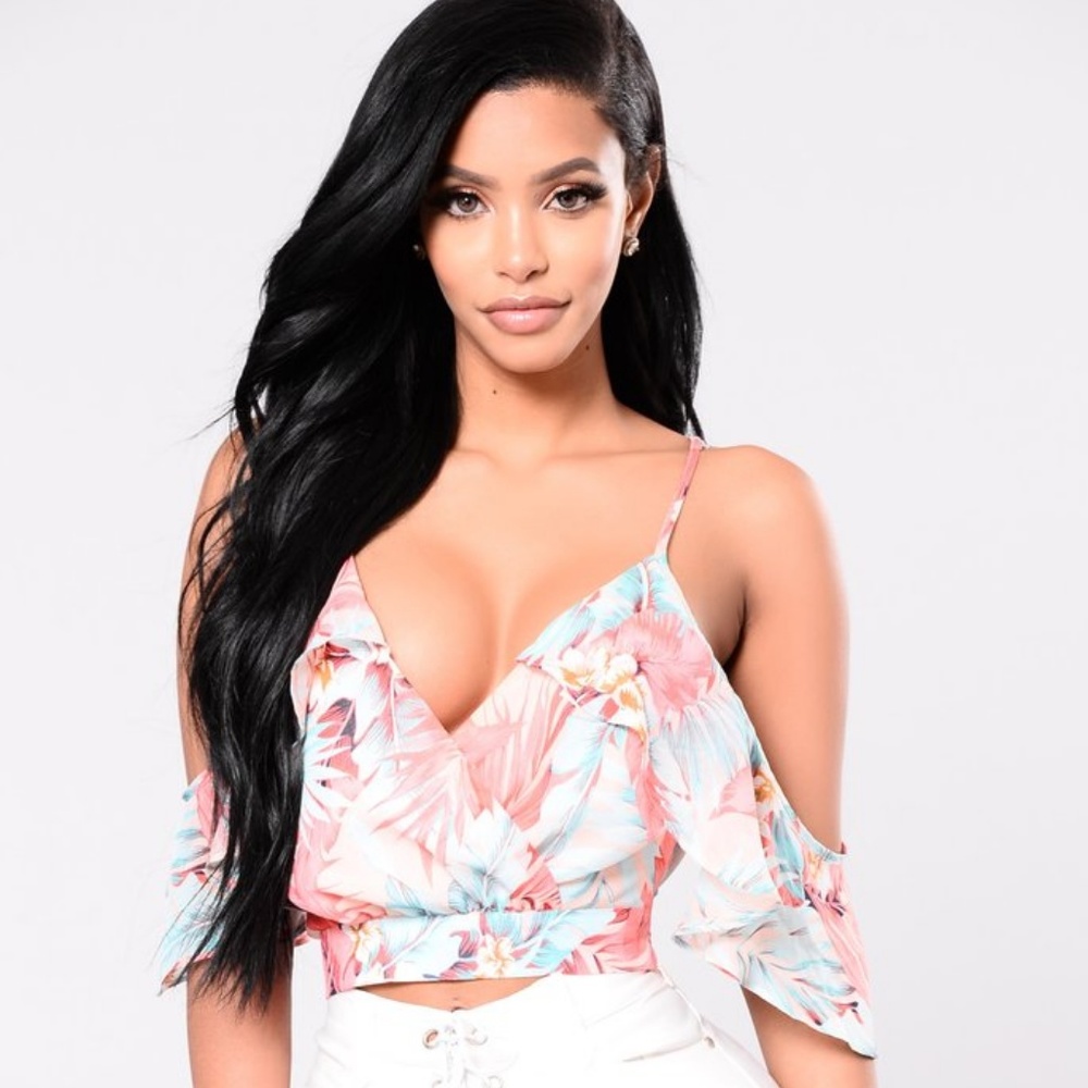 Fashion Nova Better Days Floral Top pink/aqua