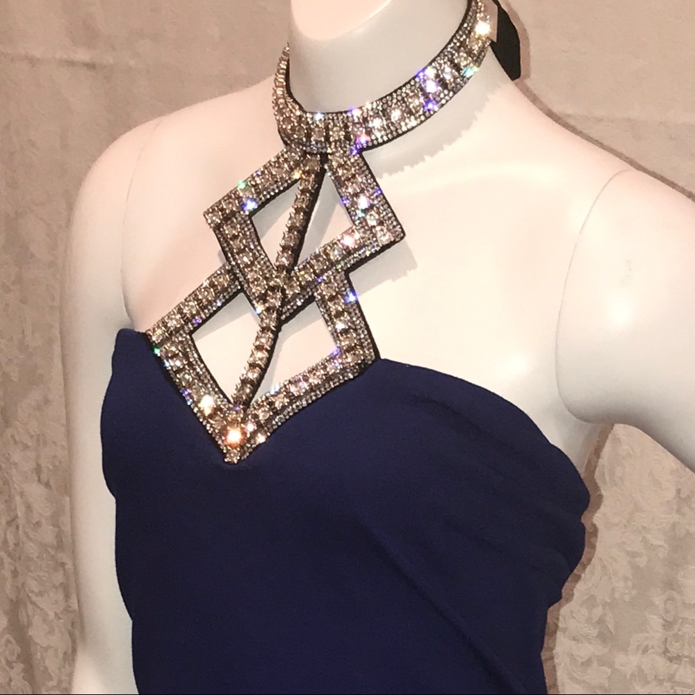 Beautiful cobalt blue dress w/ rhinestone halter