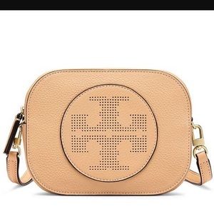 Tory Burch Perforated Logo Round Cross Body- Sand