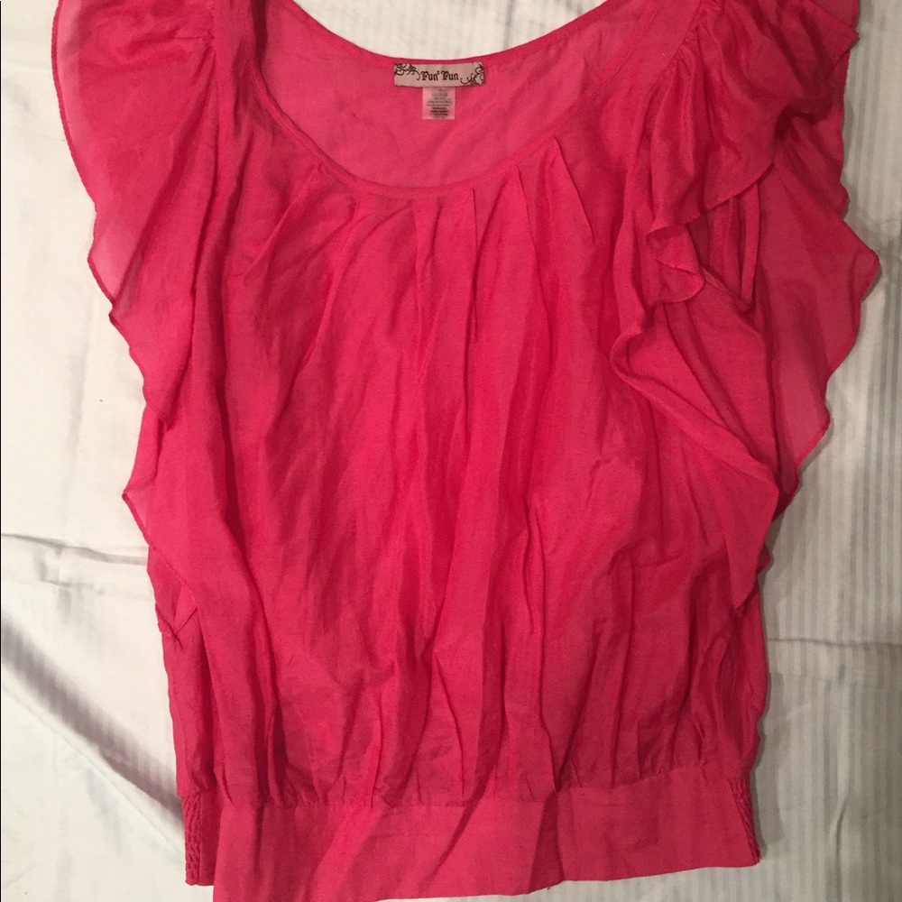 Fun2Fun pink top with ruffle shoulders