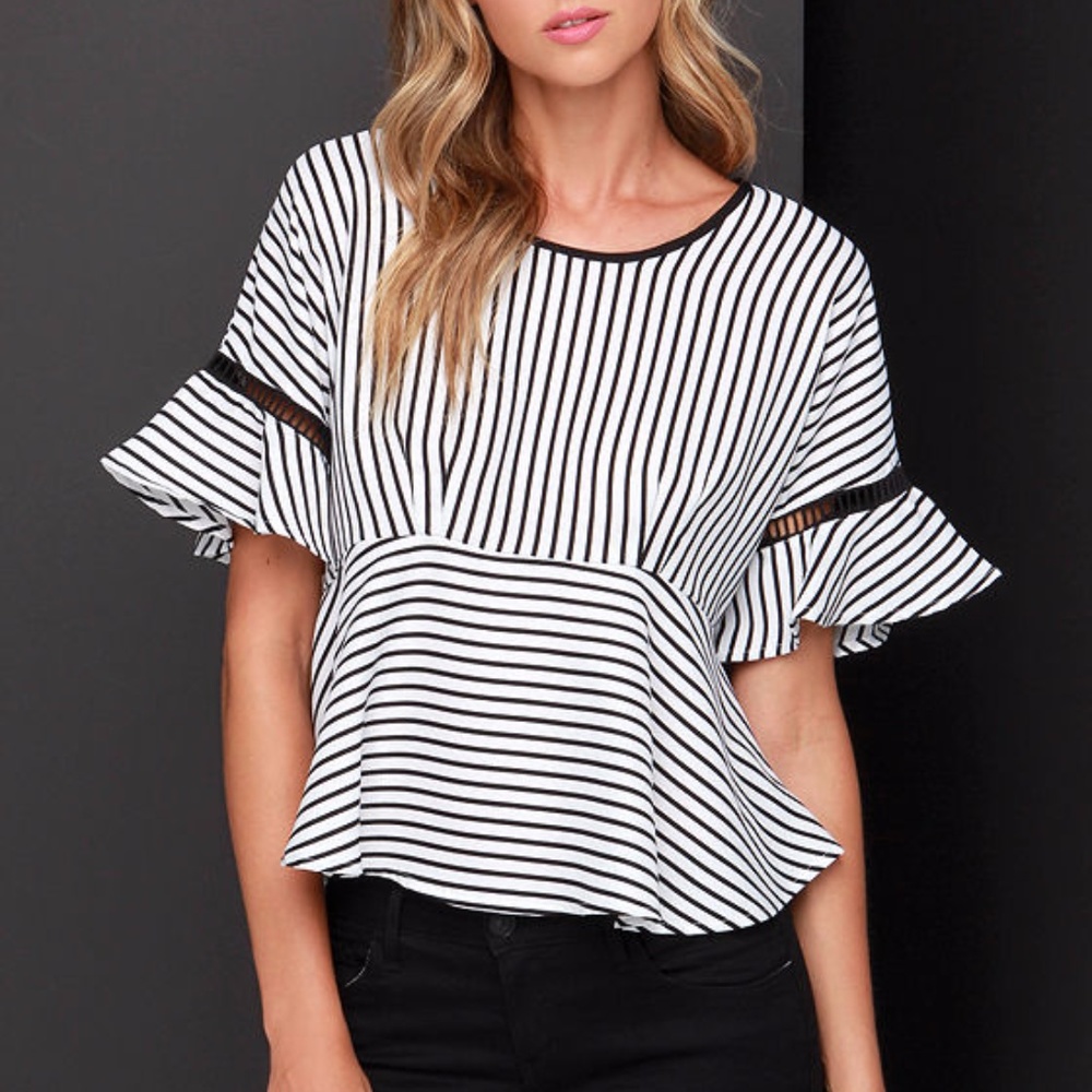 Jealous Tomato black and white striped peplum
