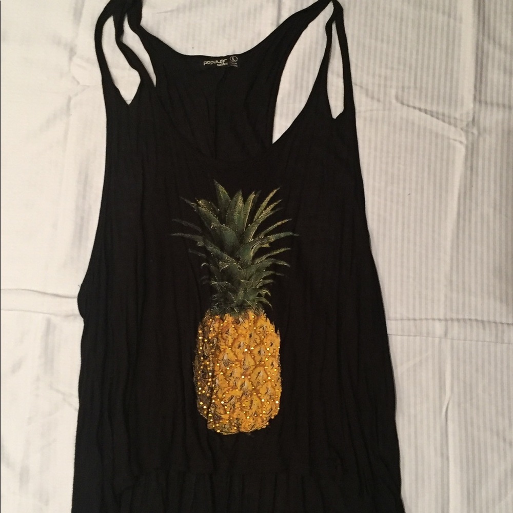 Black pineapple tank top - bejeweled