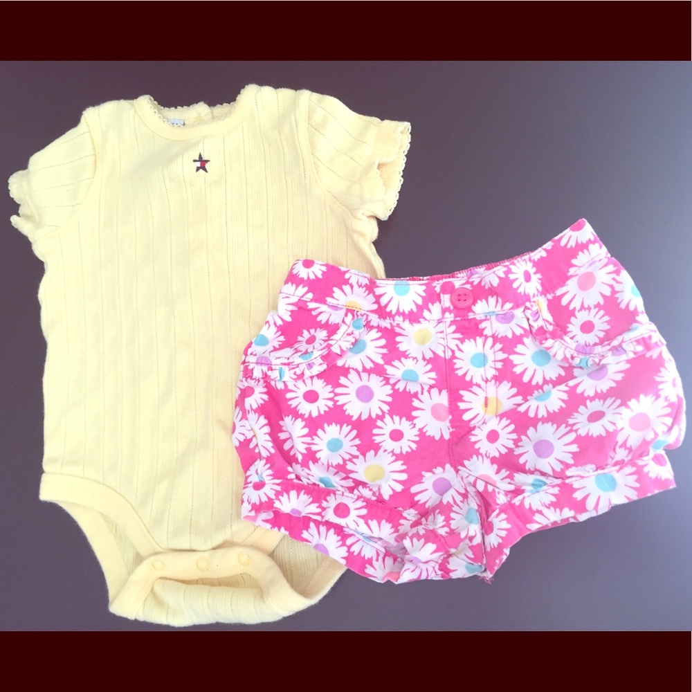 Tommy onesie and Daisy shorts