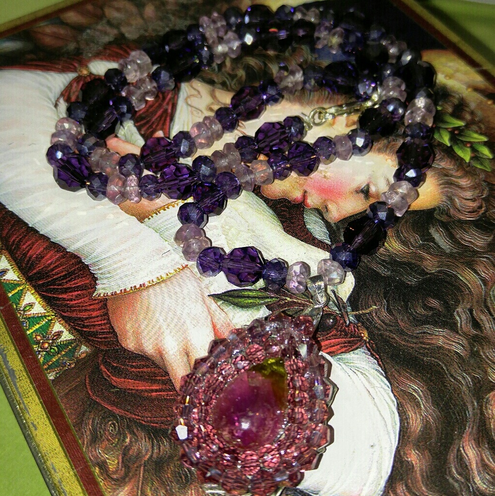 #0073 Amethyst and Watermelon Tourmaline Necklace