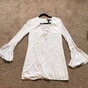 Bell sleeve lace up mini dress