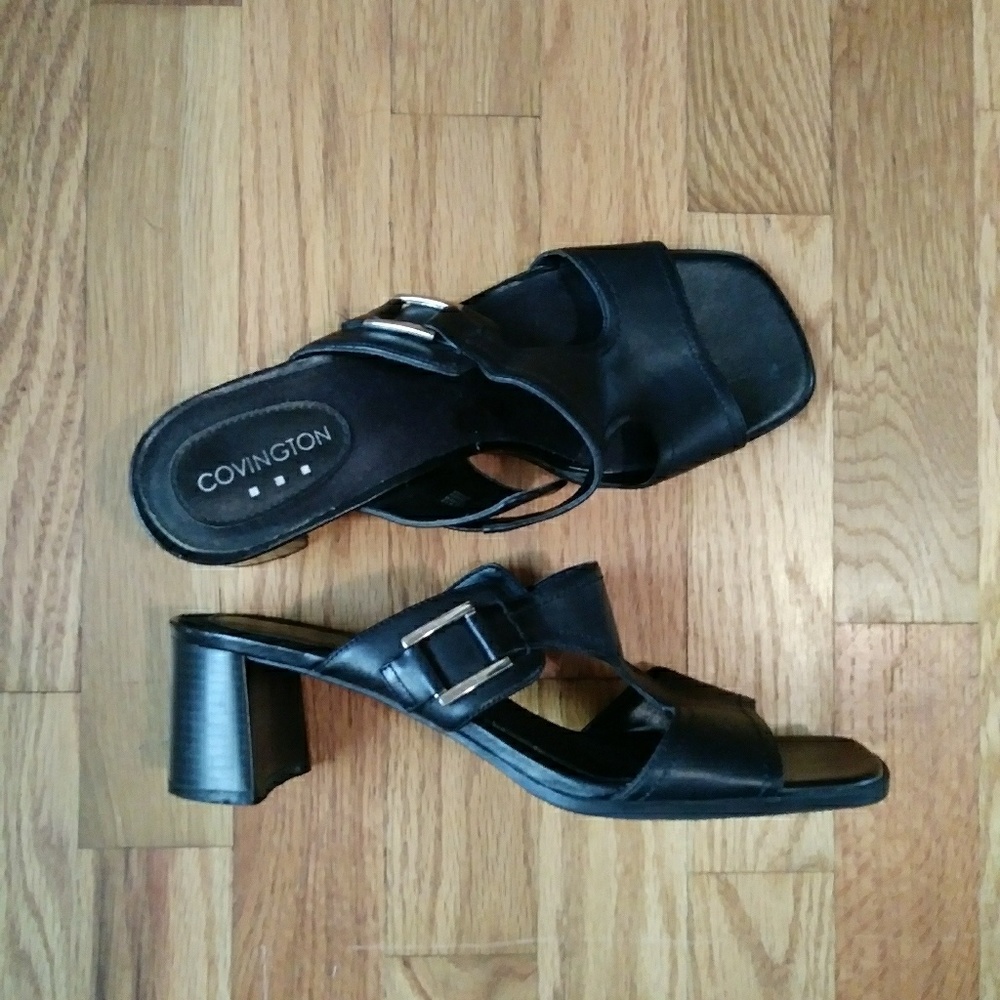 Black Leather Slip-on 👠 Heel/Sandal