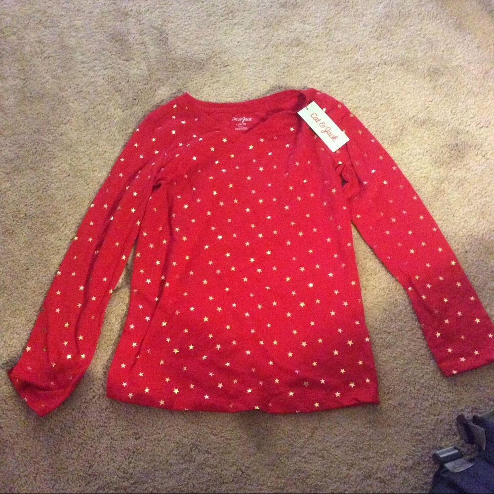 🌟NWT🌟 Girls red shirt with metallic gold stars