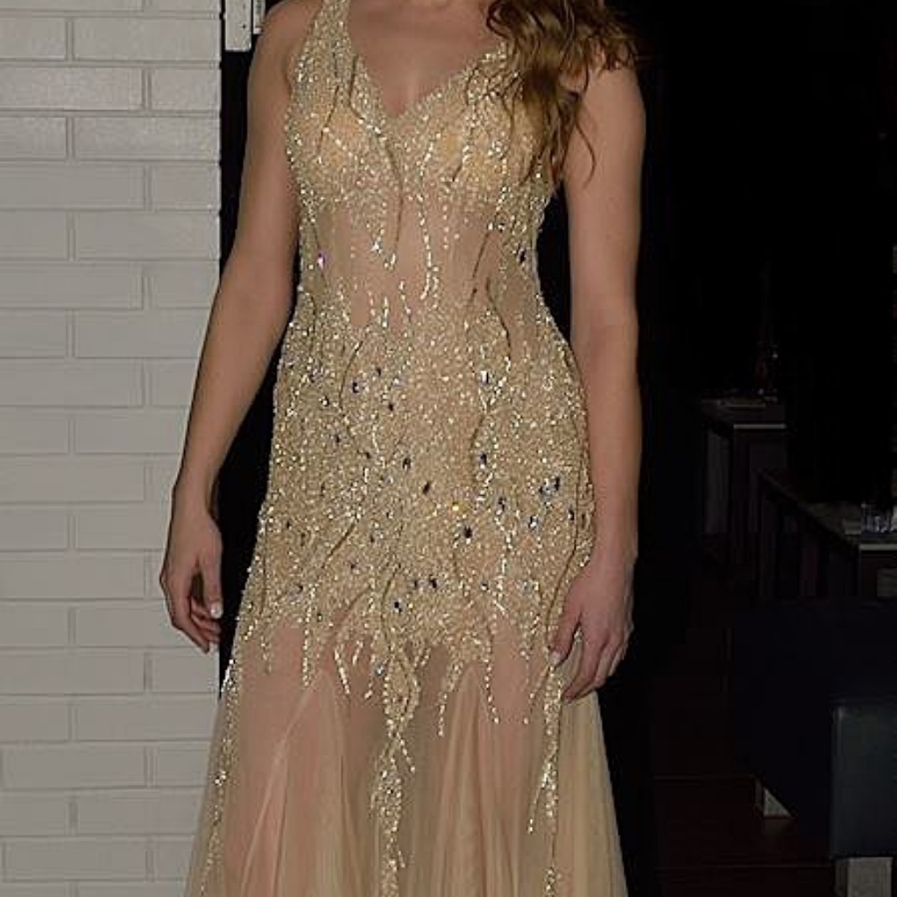 NEW Gown Party Prom Long Evening Dress Beige Ivor