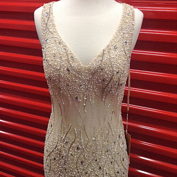 NEW Gown Party Prom Long Evening Dress Beige Ivor - Picture 2 of 7