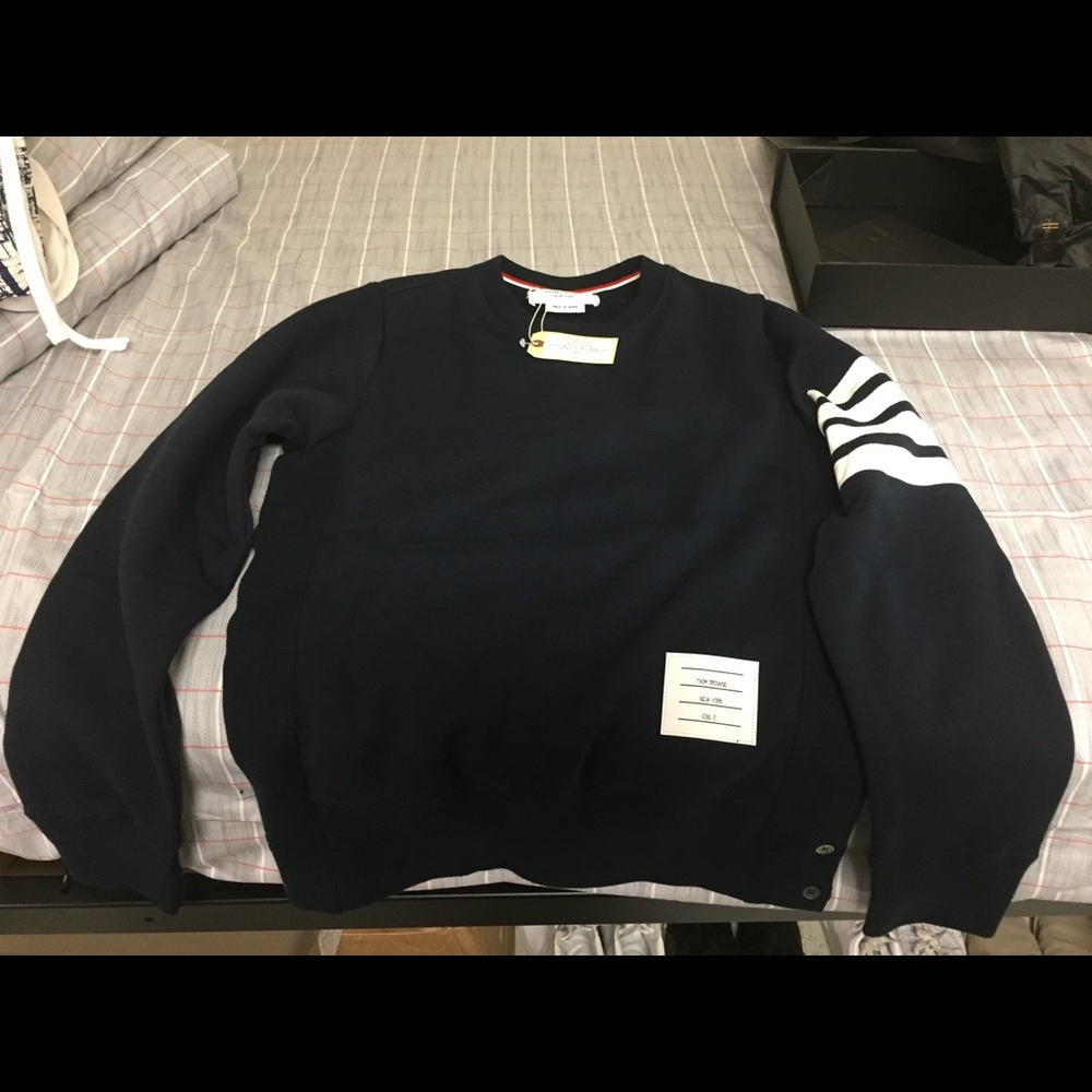 Navy Thom Browne 4-Bar Sweatshirt Size 0