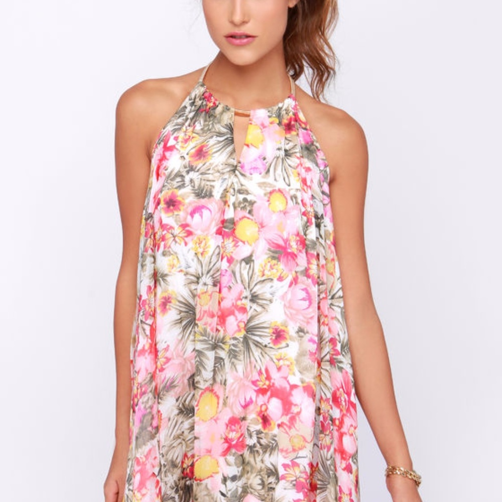 NWT ISLAND ON MY MIND CREAM TROPICAL PRINT HALTER