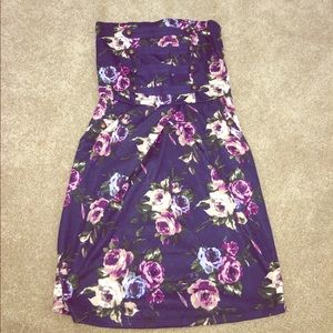 Blue Floral Strapless Dress