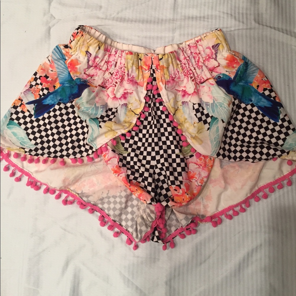 Tobi multi-pattern elastic waist short w/ pompoms
