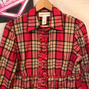 Jones New York Women's Red Plaid  Shirt Sz M A2284