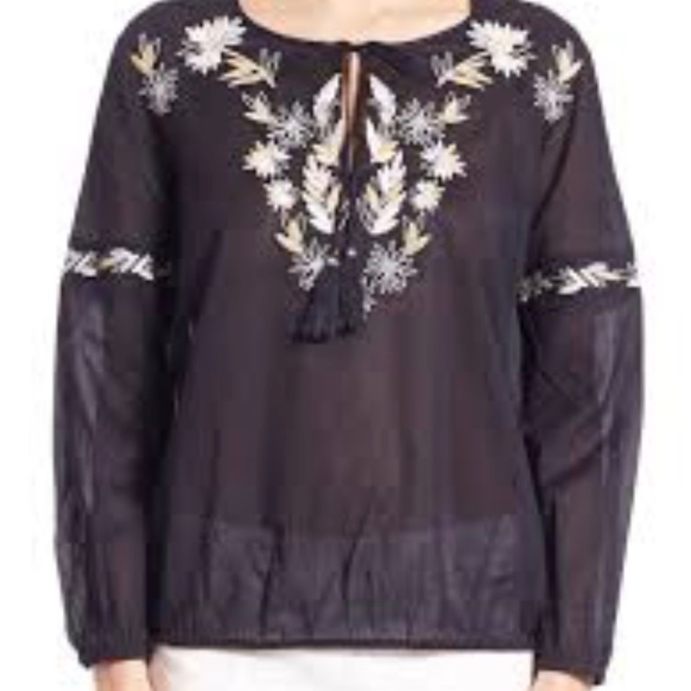 NWT Tory Burch Navy Cotton Peasant Blouse SZ 14