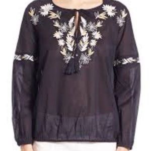 NWT Tory Burch Navy Cotton Peasant Blouse SZ 14