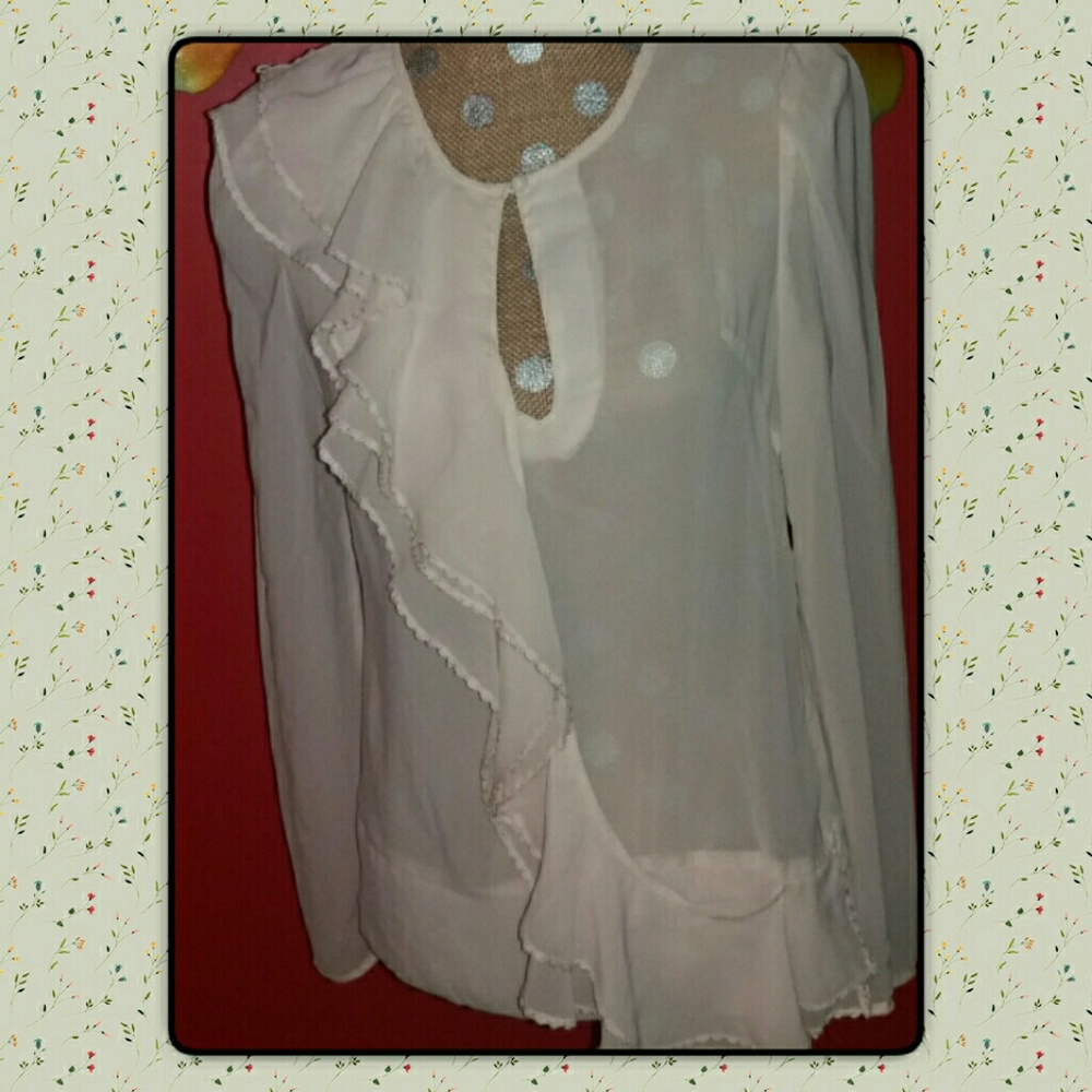 NWT C.Luce Cream Ruffled Sheer Blouse - Picture 1 of 4