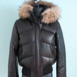 Andrew Marc Leather Down Puffer Coat Raccoon Fur