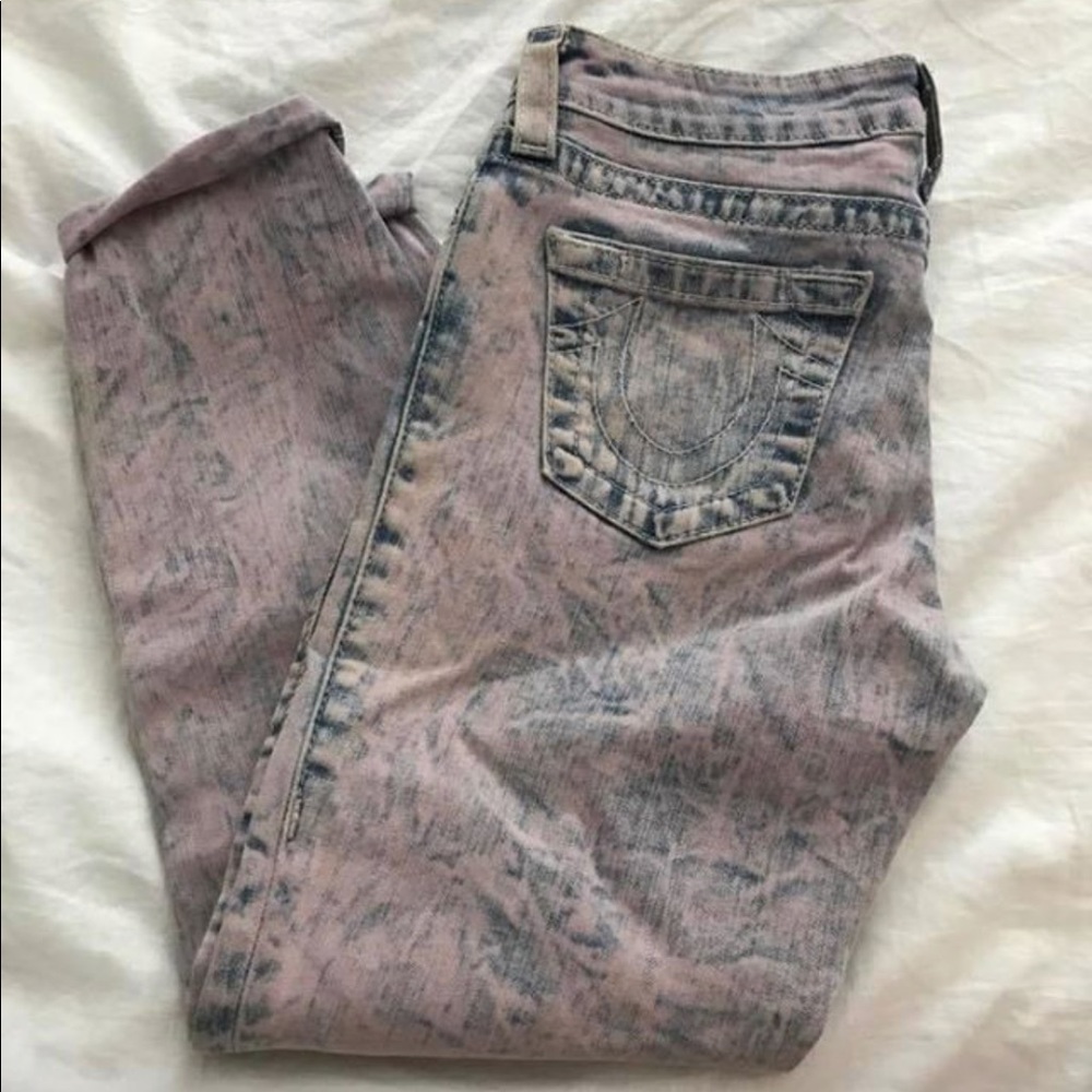 True Religion Capri Acid Washed Jeans