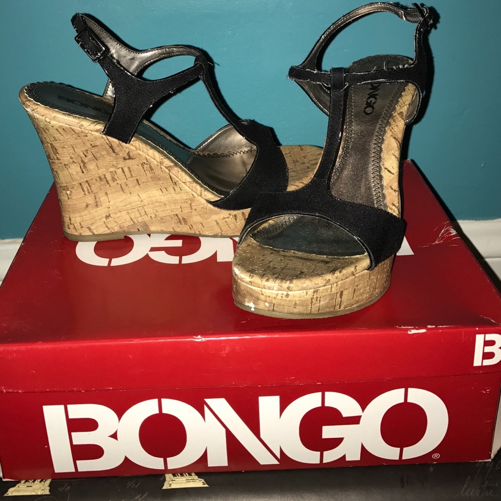 Bongo Black and Cork Wedges