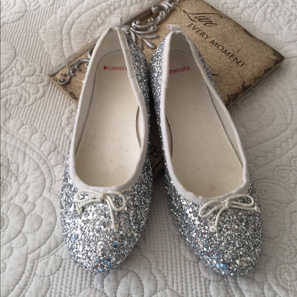 Crewcuts Silver glitter ballerina flats size 3