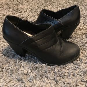 Black Leather heel slide-on bootie shoe