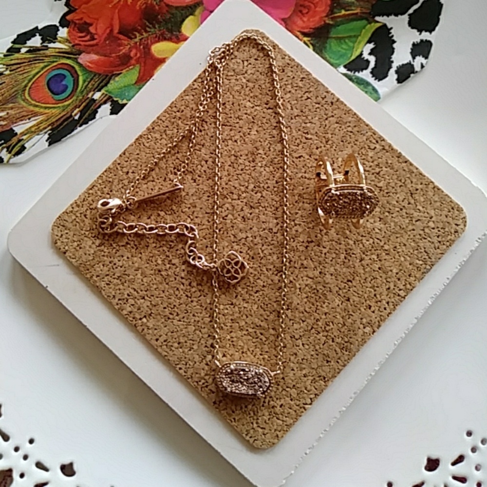 Kendra scott rosegold druzy necklace+matching ring