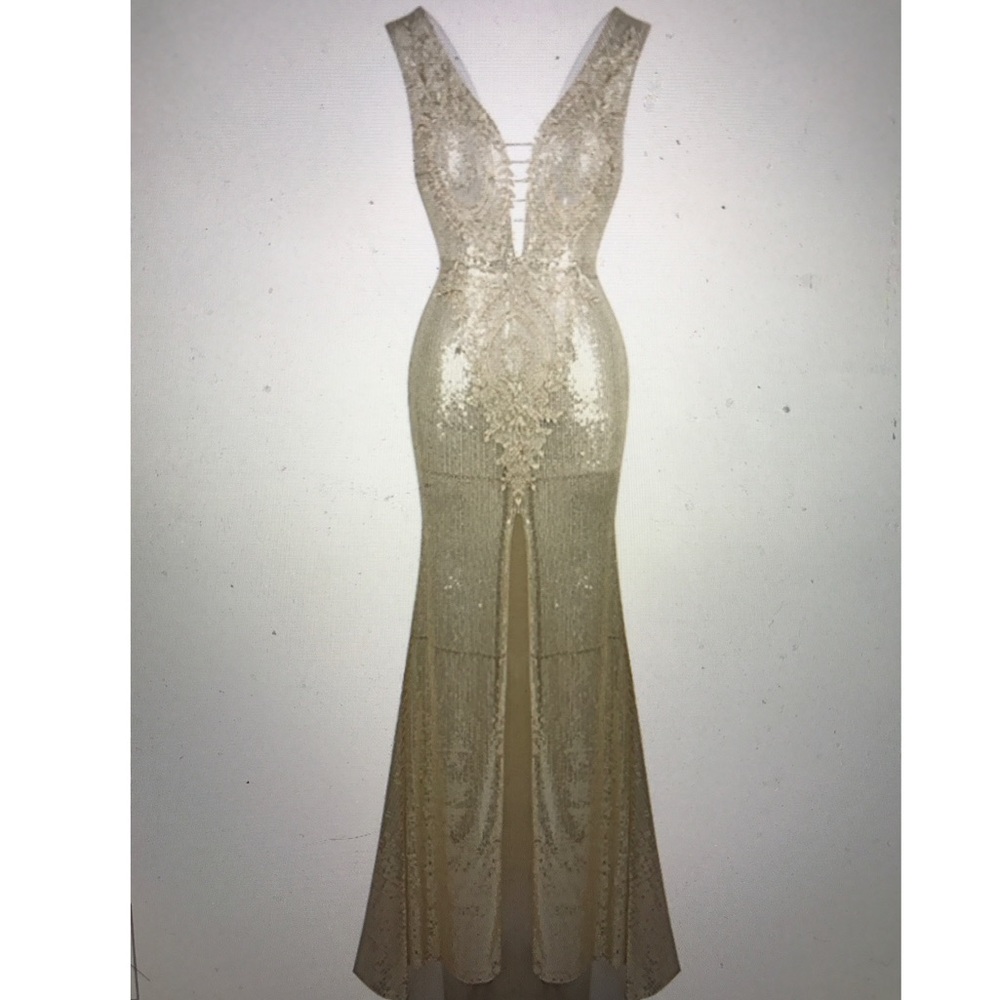Gorgeous Gold Sequin gown with bow in back