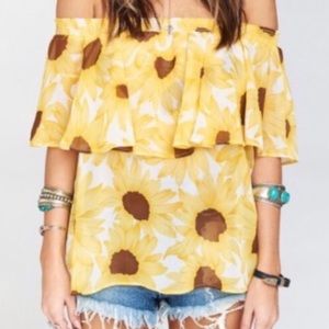 Mumu sunflower off the shoulder top