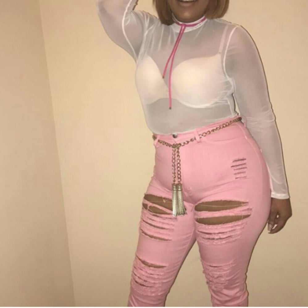 Pink Distressed Jeans - Picture 2 of 2