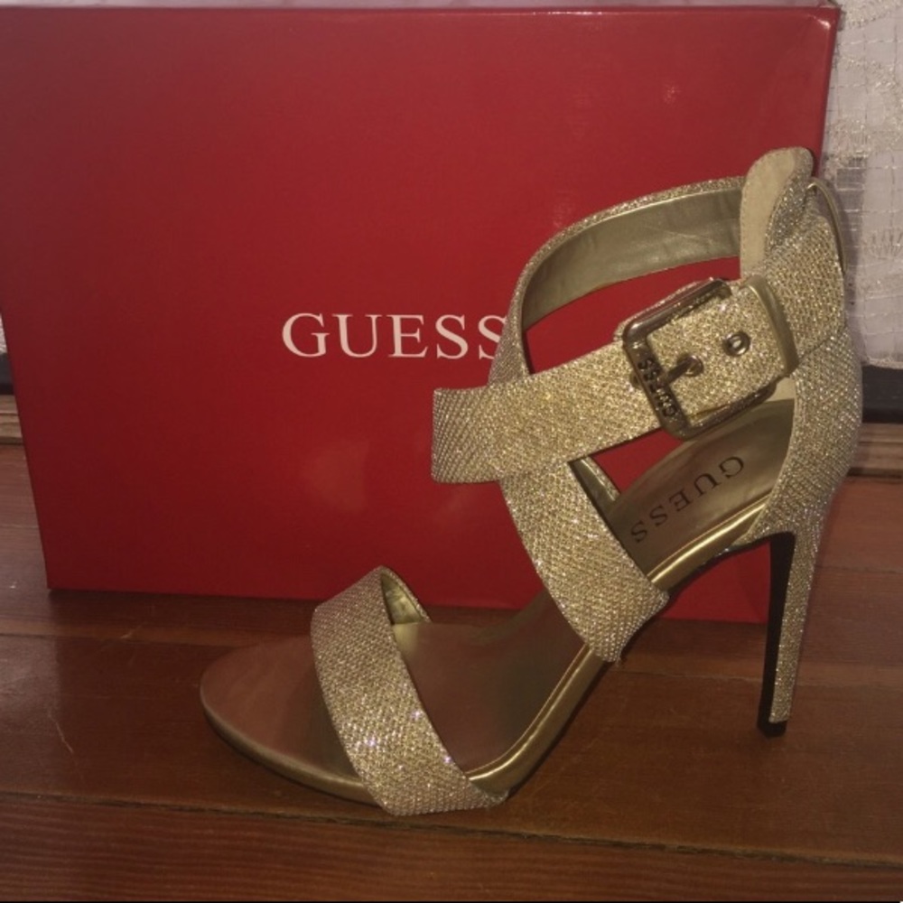 Gold strap heels by guess
