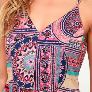 NTW Lulus Coral Pink Print Maxi Dress