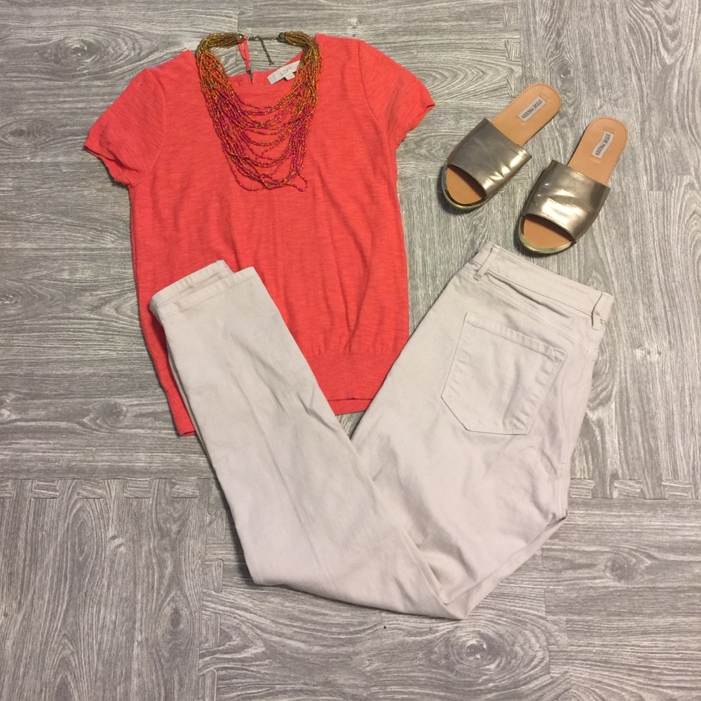 LOFT Short Sleeve Coral Lightweight Sweater