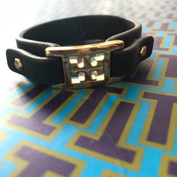 Tory Burch Jewelry - Tory Burch Black/Gold Logo Bracelet