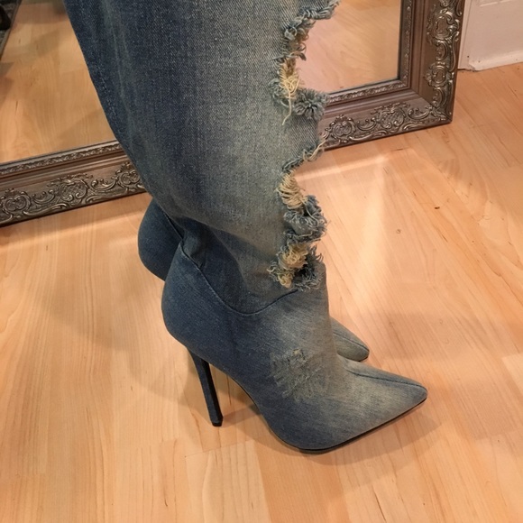 Denim thigh high boots - Picture 3 of 6