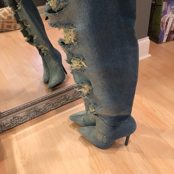 Denim thigh high boots - Picture 4 of 6