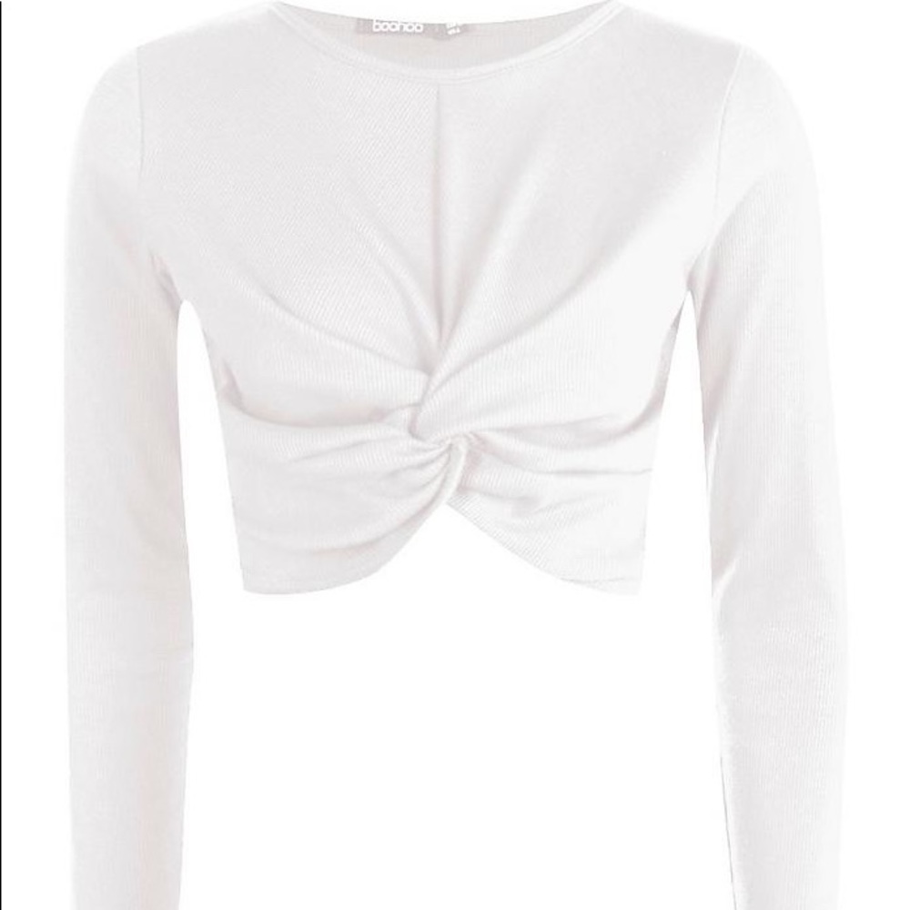 Wrap Front Rib Long Sleeve Crop Top