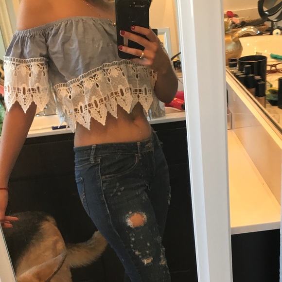 Denim/ lace bandeau top - Picture 2 of 3
