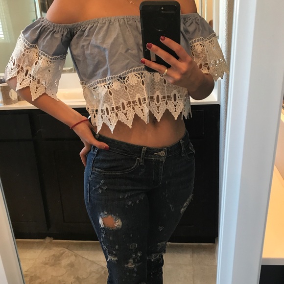 Denim/ lace bandeau top - Picture 3 of 3