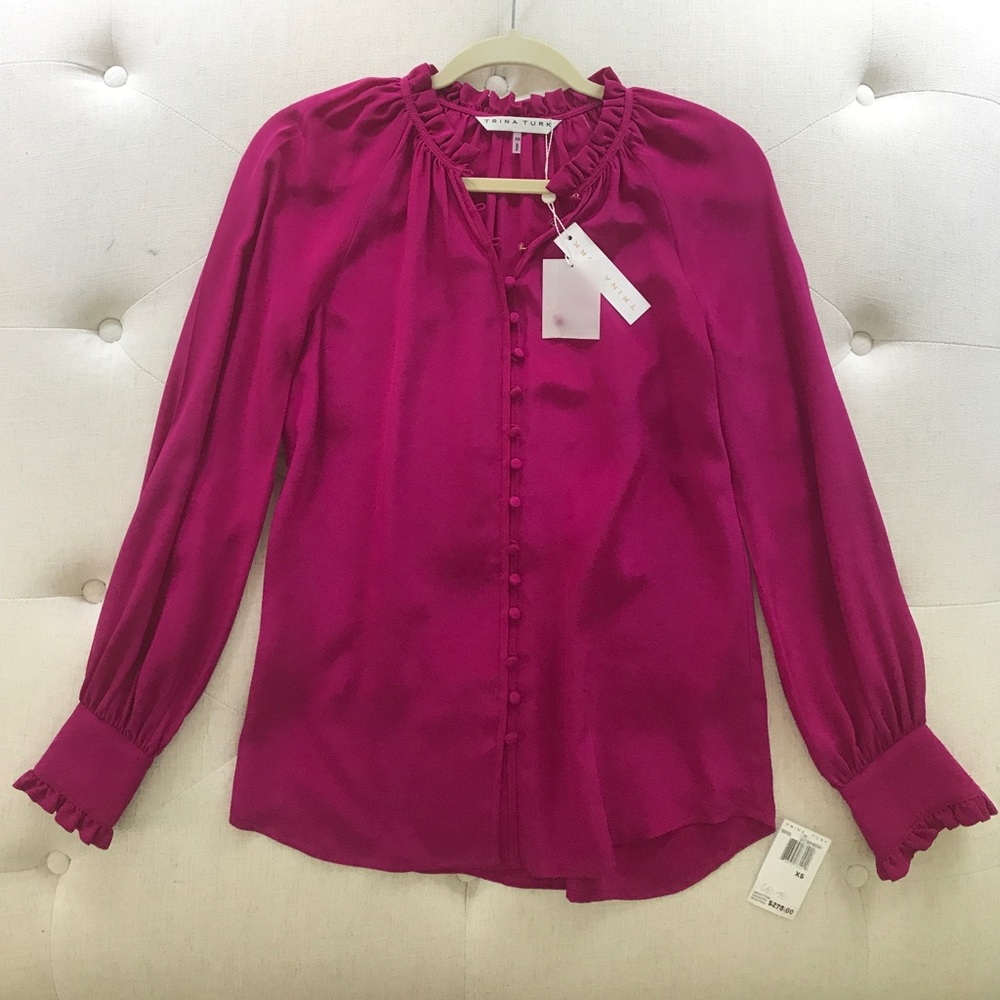 NWT Trina Turk magenta silk blouse