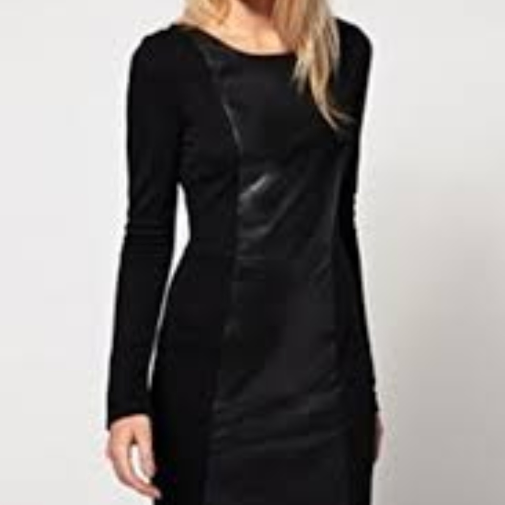 H&M Black Long Sleeve Mini Dress with Faux Leather