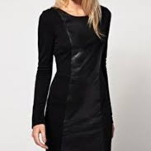 H&M Black Long Sleeve Mini Dress with Faux Leather