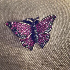 ~butterfly~ shimmer pink crystal rhinestone ring