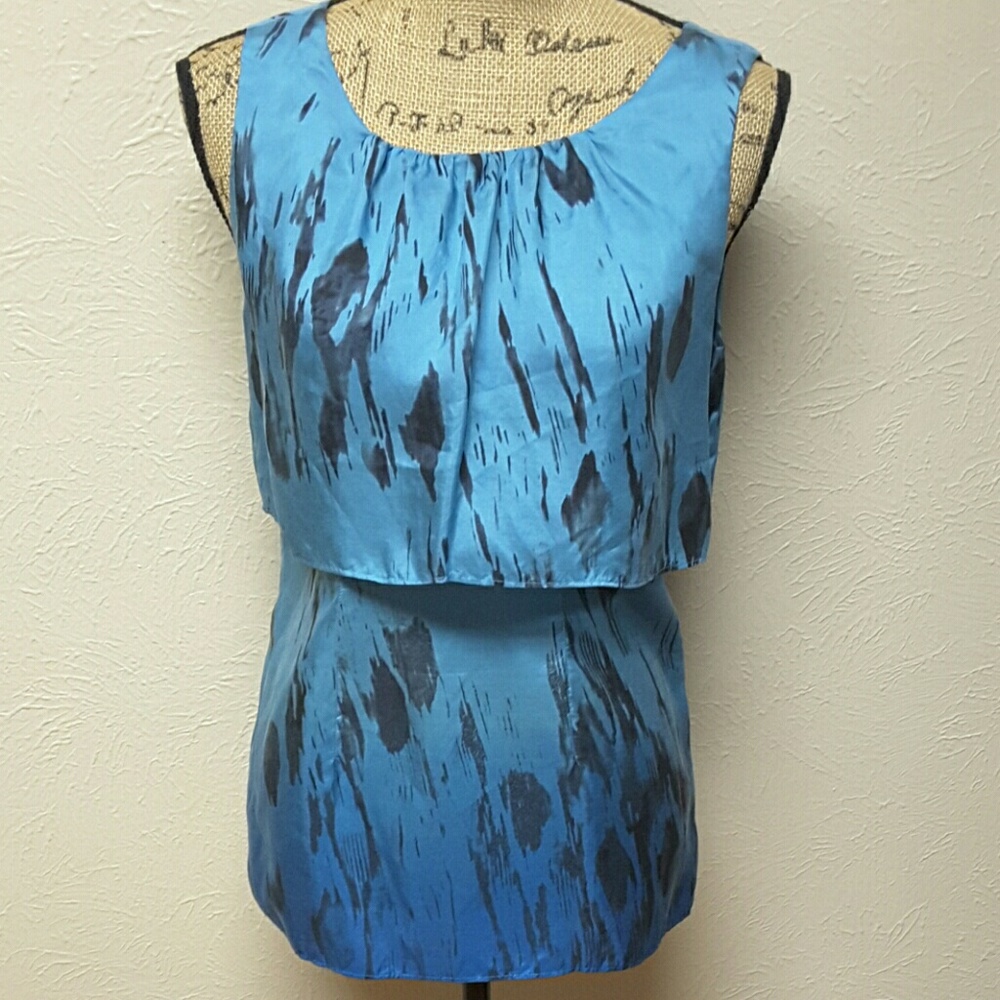 CAbi 142 Serena 100% Silk Tiered Ombre Top Blouse