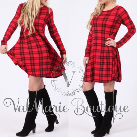 Red Tartan Plaid Swing Dress - Picture 2 of 3